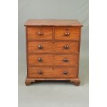 A VICTORIAN WALNUT CHEST OF TWO SHORT OVER THREE LONG DRAWERS, turned wooden handles on plinth