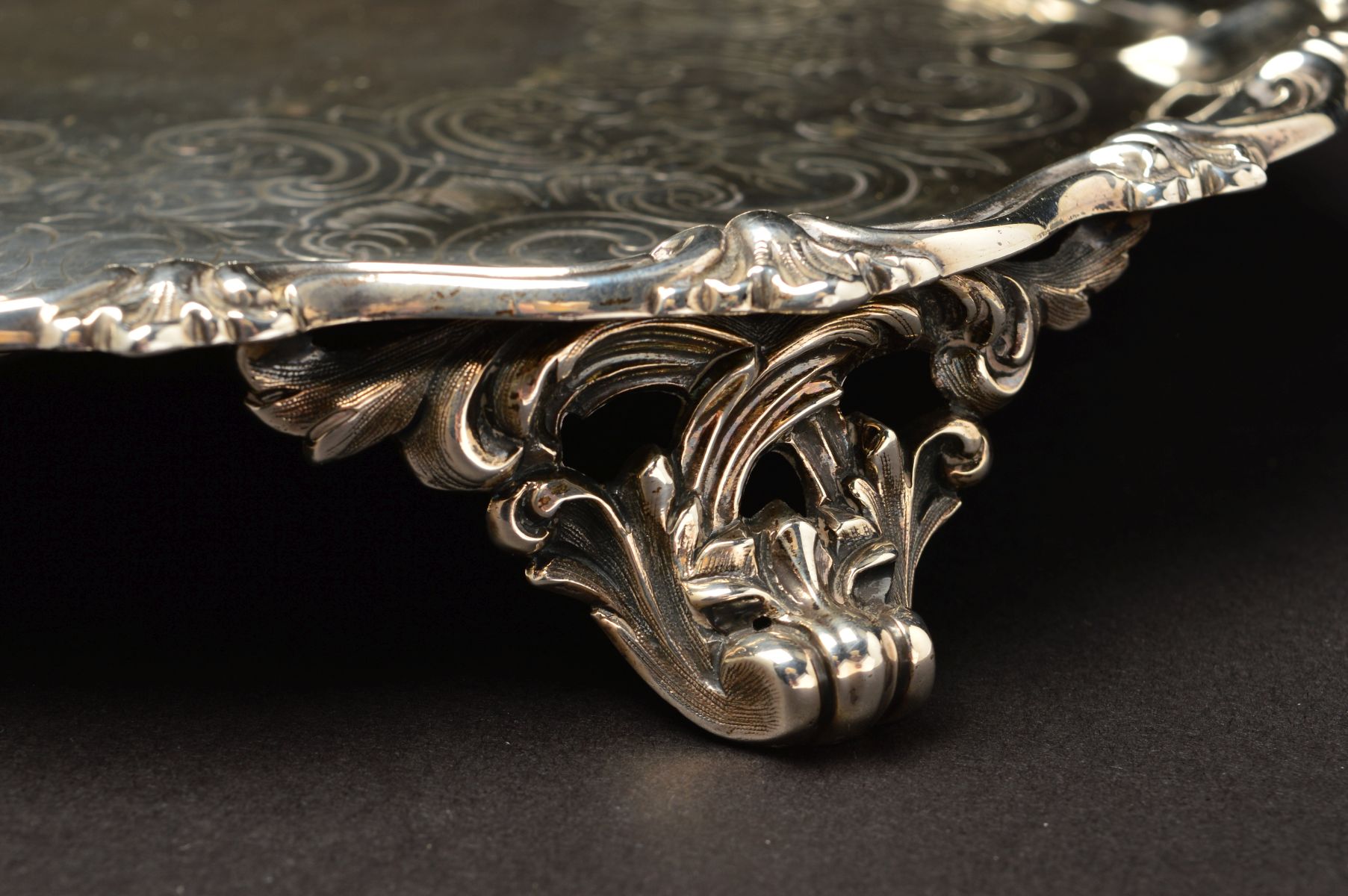 A VICTORIAN SILVER SALVER, of circular form, with foliate cast wavy rim above pie crust border, - Image 4 of 6