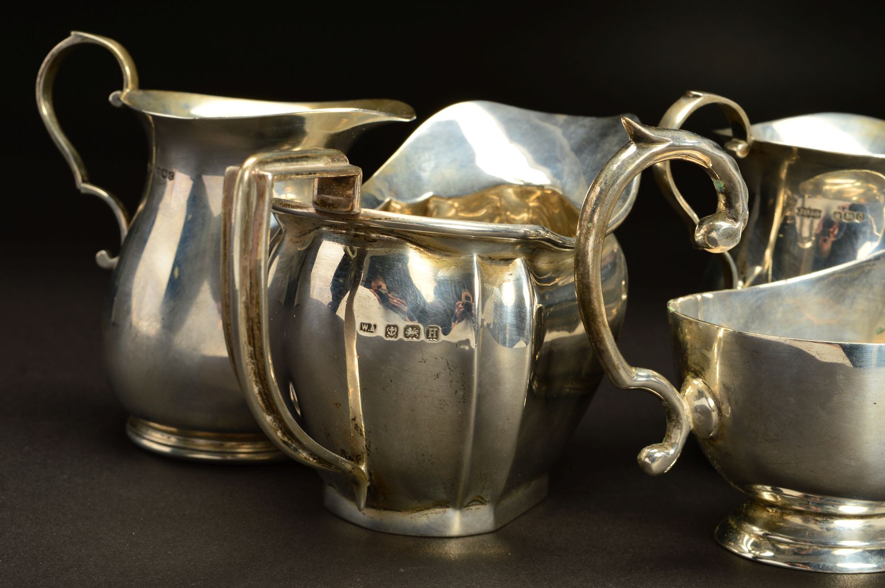 A PAIR OF GEORGE VI SILVER BALUSTER CREAM JUGS, 'S' scroll handles, makers James Dixon & Sons Ltd, - Image 3 of 5