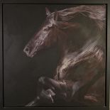 HUW WILLIAMS (BRITISH 1968), 'Equus II', a large portrait of a Black Horse, signed verso, acrylic on