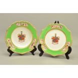 A CHAMBERLAINS WORCESTER SOUP PLATE AND MATCHING DESSERT PLATE, gilt gadrooned rims, apple green