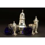 A GEORGE V SILVER SUGAR CASTER, of baluster form, knopped finial on pull off cover, fluted lower