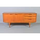A JENTIQUE 1960’S TEAK SIDEBOARD, flanked by three tapering drawers and double cupboard doors on