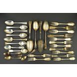 A PARCEL OF LATE GEORGIAN AND VICTORIAN SILVER FLATWARE, Old English and Fiddle patterns,