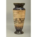 A DOULTON LAMBETH STONEWARE HANNAH AND FLORENCE BARLOW BALUSTER VASE, the blue, green and brown