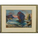RAY (ROSEMARY) HOWARD-JONES (BRITISH 1903-1996), a coastal landscape with rocky foreshore, signed