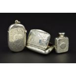 AN EDWARDIAN SILVER SNUFF BOX, of rectangular form, foliate engraved decoration surrounding a shield