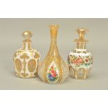 THREE CONTINENTAL 19TH CENTURY CAMEO GLASS SCENT BOTTLES, the first having hand painted flower