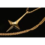 A 9CT GOLD IVAN TARRATT PENDANT DESIGNED BY ERNEST A BLYTH, the pendant an abstract star or cross,