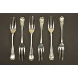 A SET OF GEORGE IV PROVINCIAL SILVER OLD ENGLISH THREAD PATTERN DESSERT FORKS, engraved initials,