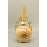 A GRAINGER & CO WORCESTER TWIN HANDLED VASE, shape No.G60, reticulated decoration to the top of
