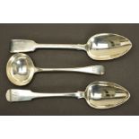 A GEORGE IV SILVER FIDDLE PATTERN TABLESPOON, engraved initials, maker John Walton, Newcastle