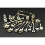 A PAIR OF GEORGE III SILVER BRIGHT CUT HESTER BATEMAN SUGAR TONGS, engraved initials, monarch's head