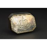 A GEORGE III SILVER SNUFF BOX, of octagonal form, bright cut decoration to edges of hinged cover,