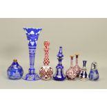 A GROUP OF CONTINENTAL STYLE CAMEO GLASS, to include a trumpet shaped vase with berry decoration