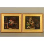 19TH CENTURY CONTINENTAL SCHOOL, THE ALCHEMISTS, interior scenes of elderly men reading and