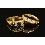 TWO LATE VICTORIAN 18CT GOLD GEM RINGS, the first designed as a graduated row of five old cut