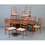 ULDUM MOBELFABRIK, a teak extending dining table, the ends of a half moon design and two leaves with