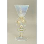 A FACON DE VENISE STYLE GLASS GOBLET, having wrythen moulding to the bowl and foot, the stem
