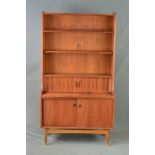 BORGE MOGENSEN, a Danish teak secretaire bookcase, the double open adjustable shelves above