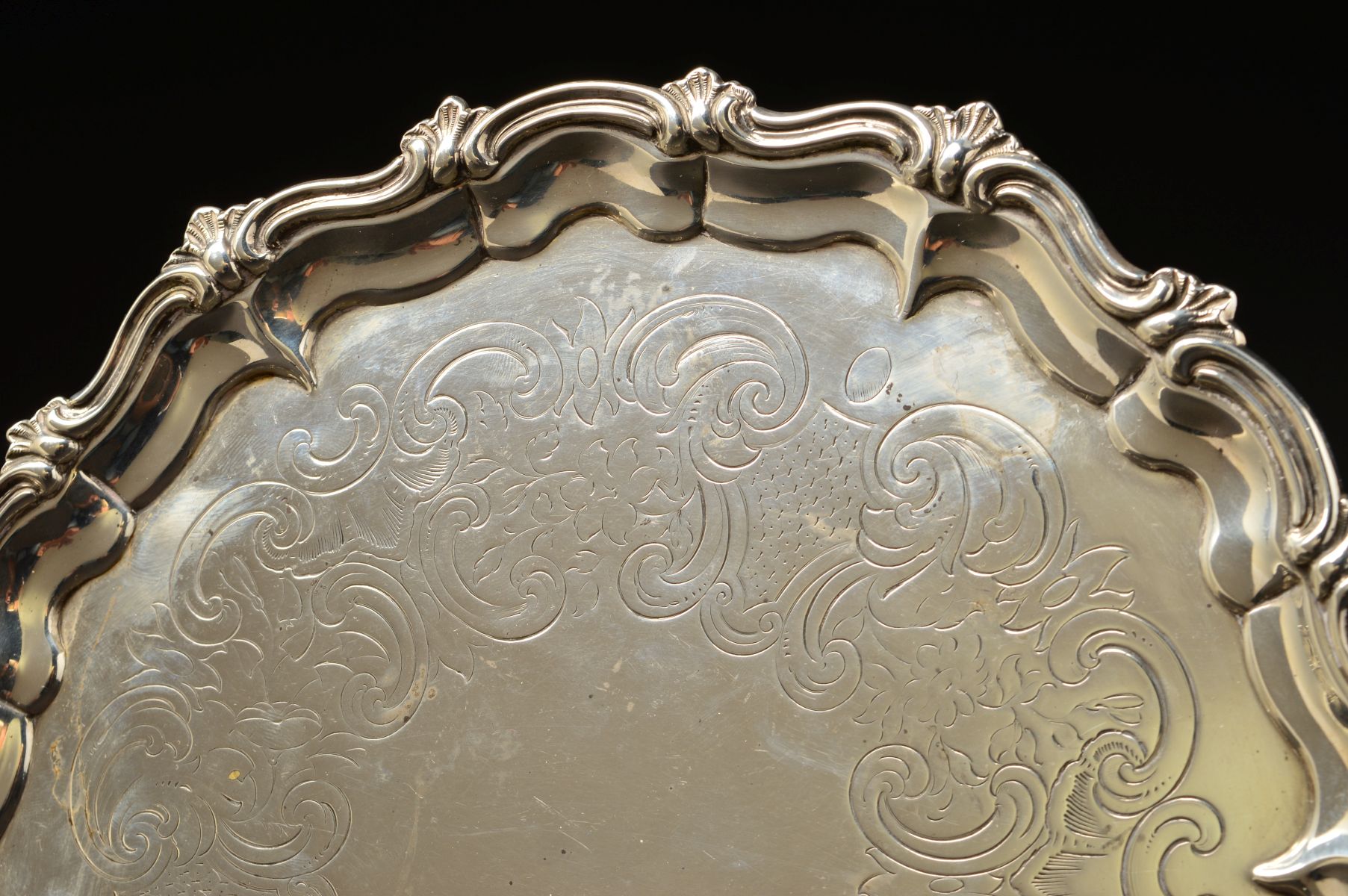 A VICTORIAN SILVER SALVER, of circular form, with foliate cast wavy rim above pie crust border, - Image 2 of 6