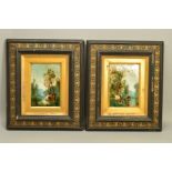 A PAIR OF LATE 19TH CENTURY RECTANGULAR ENAMELLED PORCELAIN PLAQUES, each painted with cattle