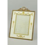 A LATE 19TH/EARLY 20TH CENTURY EMPIRE STYLE GILT METAL AND CREAM SILK RECTANGULAR PHOTOGRAPH