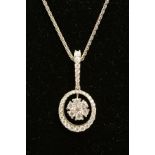 A MODERN PICCHIOTTI 18CT WHITE GOLD AND DIAMOND PENDANT, centring on a round cluster, enclosed