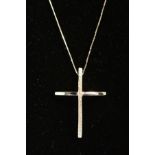AN 18CT GOLD DIAMOND CROSS PENDANT AND CHAIN, the cross designed as two interlocking navette shapes,