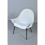 A 20TH CENTURY WHITE PAINTED LLOYD LOOM SATELLITE ARMCHAIR, with the arms of wide proportions (