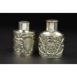 TWO LATE VICTORIAN / EDWARDIAN SILVER TEA CADDIES, the Victorian example with plain circular pull