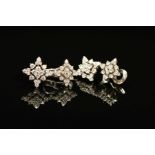 A PAIR OF MODERN 18CT WHITE GOLD PICCHIOTTI DIAMOND SET EAR PENDANTS, two square diamond sections,