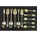 A MATCHED SET OF SIX 19TH CENTURY SILVER FIDDLE AND THREAD PATTERN TABLESPOONS, comprising a set