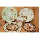 EIGHT ROYAL CROWN DERBY ITEMS, to include 'Vine' coffee pot, two plates diameters 26.5cm and 21cm, a