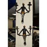 A PAIR OF REPRODUCTION 19TH CENTURY STYLE BLACKAMOOR WALL SCONCES, height 53cm (2)