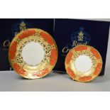 TWO BOXES ROYAL CROWN DERBY PLATES, 'Heritage' pattern, gilt decoration on red and cream ground,