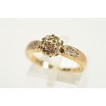 A MODERN 9CT GOLD DIAMOND CLUSTER RING, estimated diamond weight 0.15ct, ring size P, hallmarked 9ct