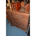 AN EARLY 20TH CENTURY GEORGIAN STYLE OAK CHEST OF TWO SHORT AND THREE LONG DRAWERS on bracket