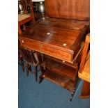 A HARDWOOD LEDGER DESK above open shelves, width 74cm x depth 54cm x height 121cm