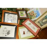 A SMALL COLLECTION OF CARTOON DRAWINGS FEATURING DOGS, two signed Ensor, three signed Cope, all