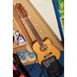 AN OSCAR SCHMIDT BY WASHBURN 12 STRING ACOUSTIC ELECTRIC GUITAR, with digital tuner,