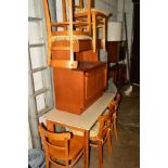 A MORRIS OF GLASGOW WALNUT AND TEAK BOOKCASE, width 136cm together with a Regentone stereophonic