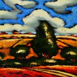 SERGEY CHEREP (RUSSIAN 1969) 'DESTINY V', a colourful landscape, signed verso with a sketch, oil