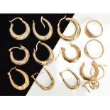 A COLLECTION OF GOLD JEWELLERY, to include various creole and hoop style earrings (some a/f ) and