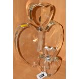 TWO HEART SHAPED GLASS PERFUME BOTTLES, heights 11cm and 25.5cm (2)