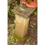 A COMPOSITE SUNDIAL on a seperate square reeded column base, width 31cm x depth 31cm x height 73cm