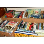 FOUR BOXES OF BOOKS, to include military, aircraft etc