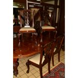 A SET OF FOUR EARLY 20TH CENTURY MAHOGANY CHIPPENDALE STYLE DINING CHAIRS, foliate decoration,