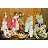 FOURTEEN VARIOUS FIGURES etc, to include Royal Worcester 'Burmah' No 3068, 'Grandmothers Dress',