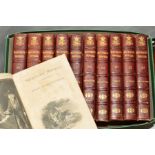 WAVERLEY NOVELS, ELEVEN VOLUMES, half leather bindings with coronet and initials to spine, blind